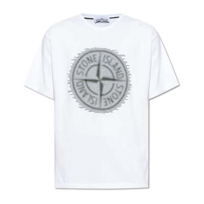 T-shirt met print Stone Island , White , Heren