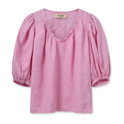 Vrouwelijke linnen blouse met pofmouwen MOS Mosh , Pink , Dames