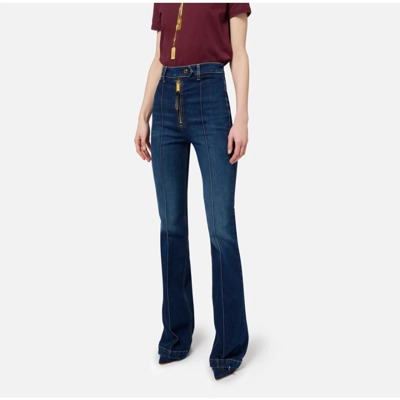 Wijd uitlopende katoenen stretch jeans met rits Elisabetta Franchi , Blue , Dames