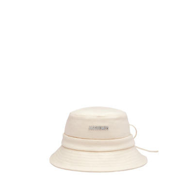 Witte Bucket Hoed met Zilver Logo Jacquemus , Beige , Unisex