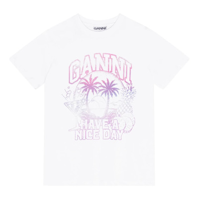 Witte Crew Neck Korte Mouw T-shirt Ganni , White , Dames