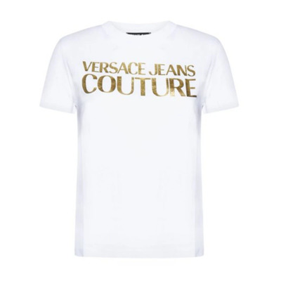 Witte T-shirt met Logo Print Versace Jeans Couture , White , Dames