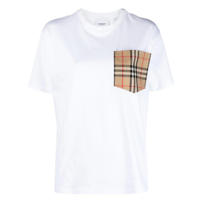 Witte T-shirts en Polos met Check Zak Burberry , White , Dames