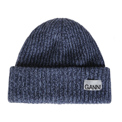 Wollen logo beanie muts Ganni , Blue , Dames