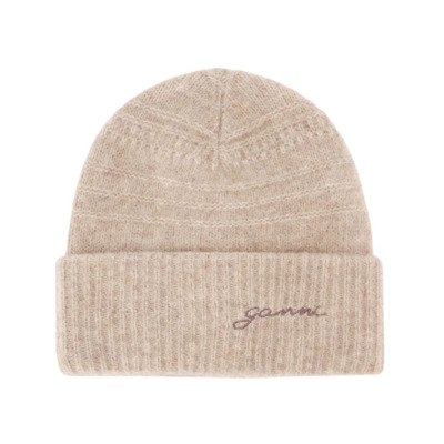 Zachte Wol Beanie in Beige Ganni , Beige , Dames