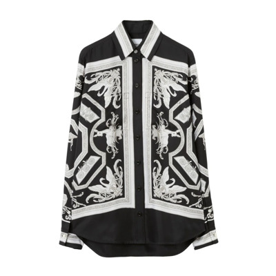 Zijden shirt met beeldhouwprint Burberry , Black , Dames