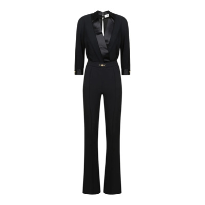 Zwart Gekruiste Jumpsuit met Gouden Detail Elisabetta Franchi , Black , Dames