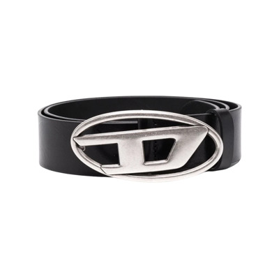 Zwart Leren Riem met D Logo Diesel , Black , Heren