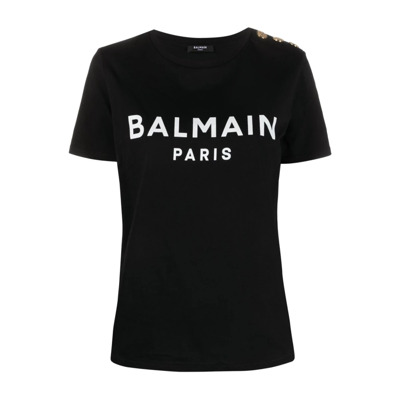 Zwart Logo Print T-Shirt Vrouwen Balmain , Black , Dames