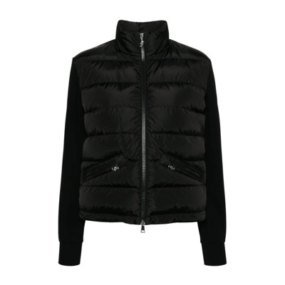 Zwarte Gewatteerde Hoge Hals Trui Moncler , Black , Dames