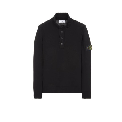 Zwarte Half-Zip Trui van Lamswol Stone Island , Black , Heren