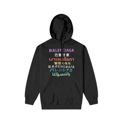 Zwarte Hoodie met Bedrukt Logo Balenciaga , Black , Heren