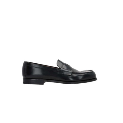 Zwarte Leren Geborstelde Platte Schoenen Prada , Black , Heren