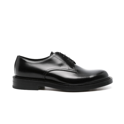 Zwarte Leren Logo Derby Schoenen Gucci , Black , Heren