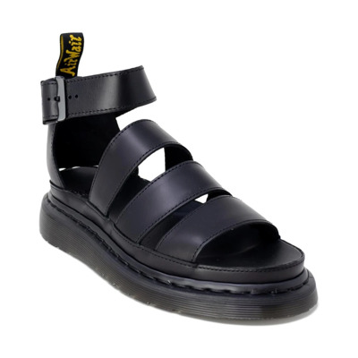 Zwarte Leren Sandalen met Gesp/Strik Dr. Martens , Black , Dames