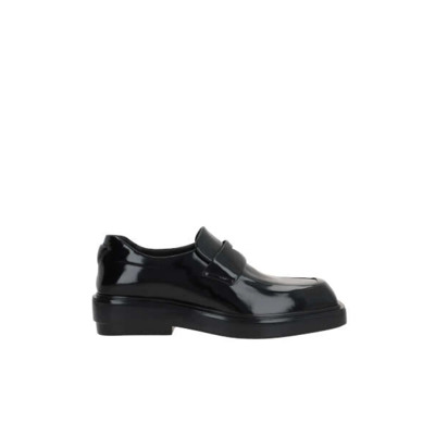 Zwarte Leren Vierkante Neus Mocassins Prada , Black , Dames