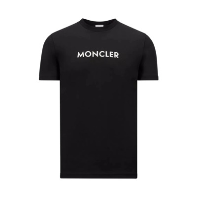 Zwarte Rubberized Logo T-Shirt Crew Neck Moncler , Black , Heren