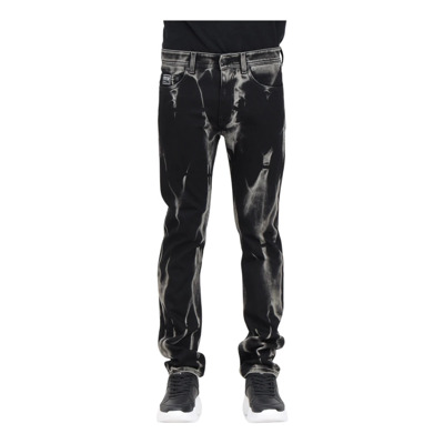 Zwarte Slim Fit Jeans met V-Embleem Knoop Versace Jeans Couture , Black , Heren