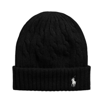 Zwarte Wol Kasjmier Beanie Kabelbrei Ralph Lauren , Black , Dames