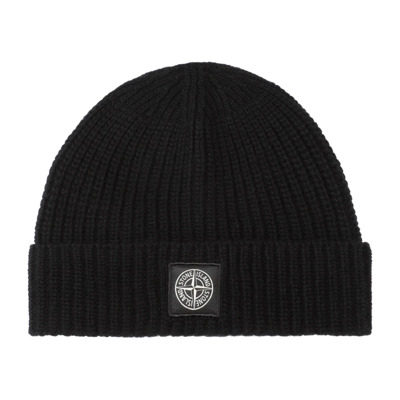 Zwarte Wollen Beanie Hoed Aw24 Stone Island , Black , Heren