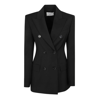 Zwarte Wollen Jas Peak Revers Max Mara , Black , Dames