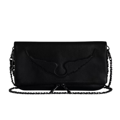 Zwarte leren handtas met reliëfvleugels Zadig & Voltaire , Black , Dames