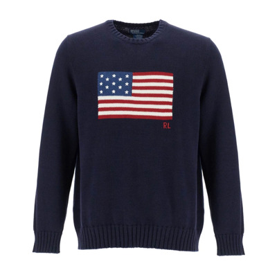 Amerikaanse Vlag Crewneck Katoenen Trui Polo Ralph Lauren , Blue , Heren