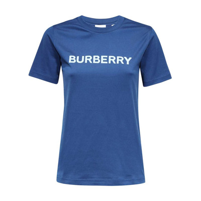 Blauw T-shirt - Regular Fit - Geschikt voor alle temperaturen - 96% katoen - 4% elastaan Burberry , Blue , Dames