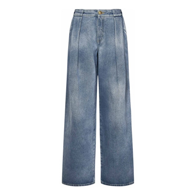 Blauwe Baggy Geplooide Jeans Balmain , Blue , Dames