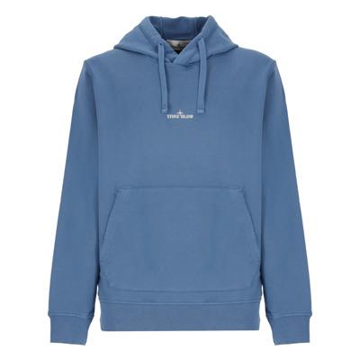 Blauwe Katoenen Hoodie met Logo's Stone Island , Blue , Heren