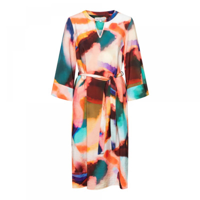 Bloemen Viscose Jurk met Strikceintuur &Co Woman , Multicolor , Dames