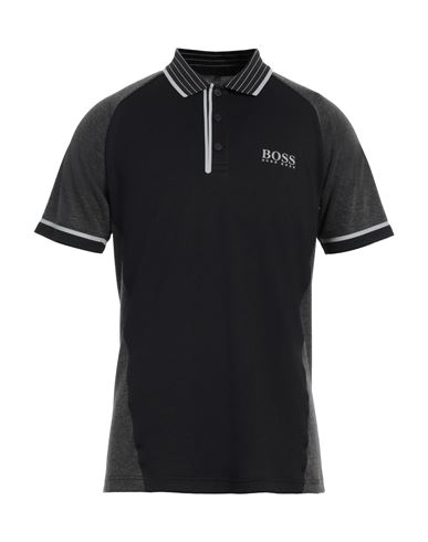 Boss Hugo Boss Man Polo shirt Black Size M Recycled polyester, Polyester, Cotton