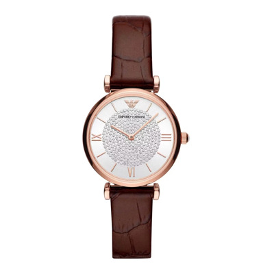 Bruin Stalen Leren Quartz Horloge Emporio Armani , Brown , Dames