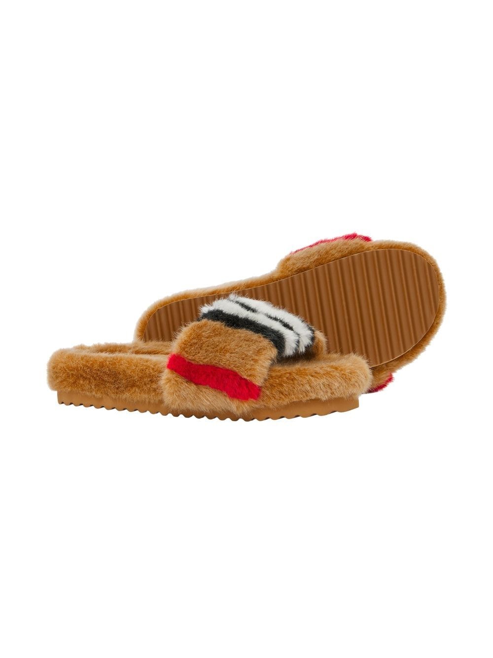 Burberry Kids Icon Stripe slippers met motief - Bruin