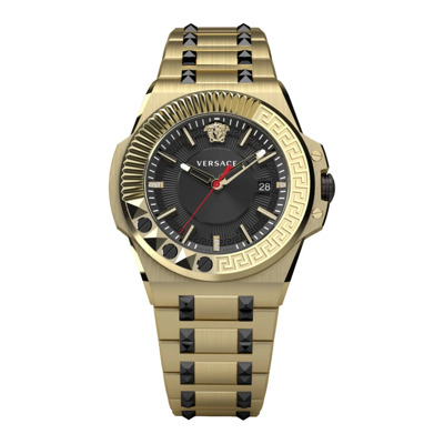 Chain Reaction Datum Venster Roestvrij Stalen Horloge Versace , Yellow , Heren