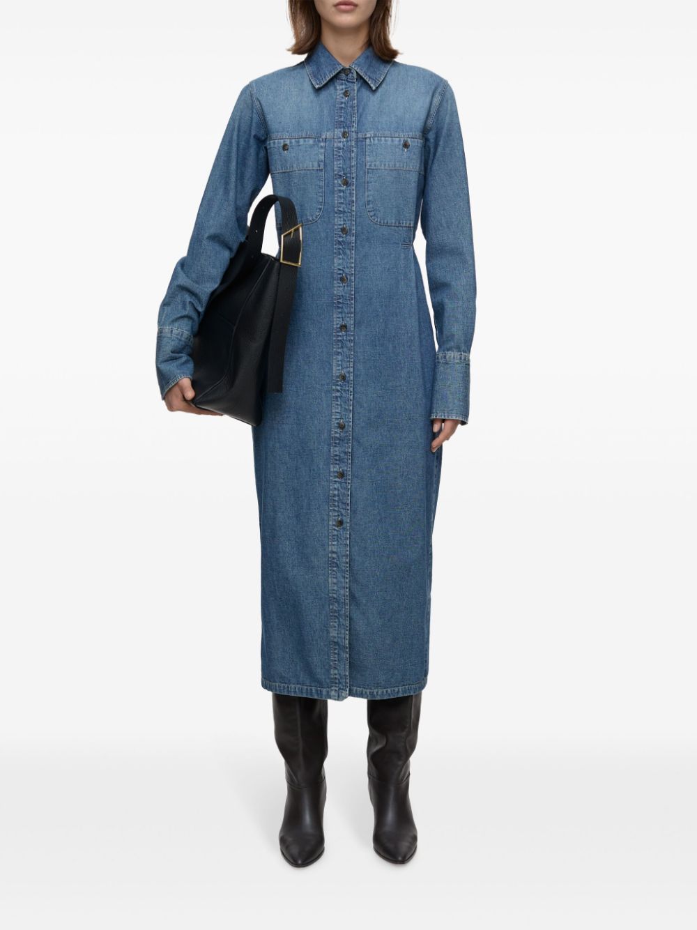 Closed Button-up denim maxi-blousejurk - Blauw