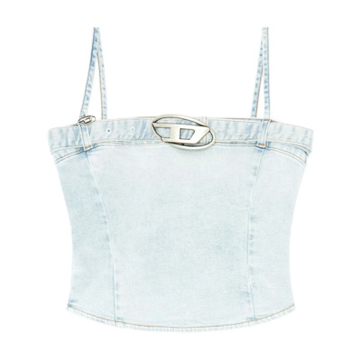 Cropped denim top with logo belt Diesel , Blue , Dames