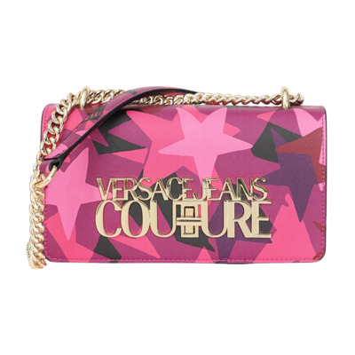 Donkerroze Crossbody Tas met Sterrenprint en Gouden Logo Versace Jeans Couture , Pink , Dames