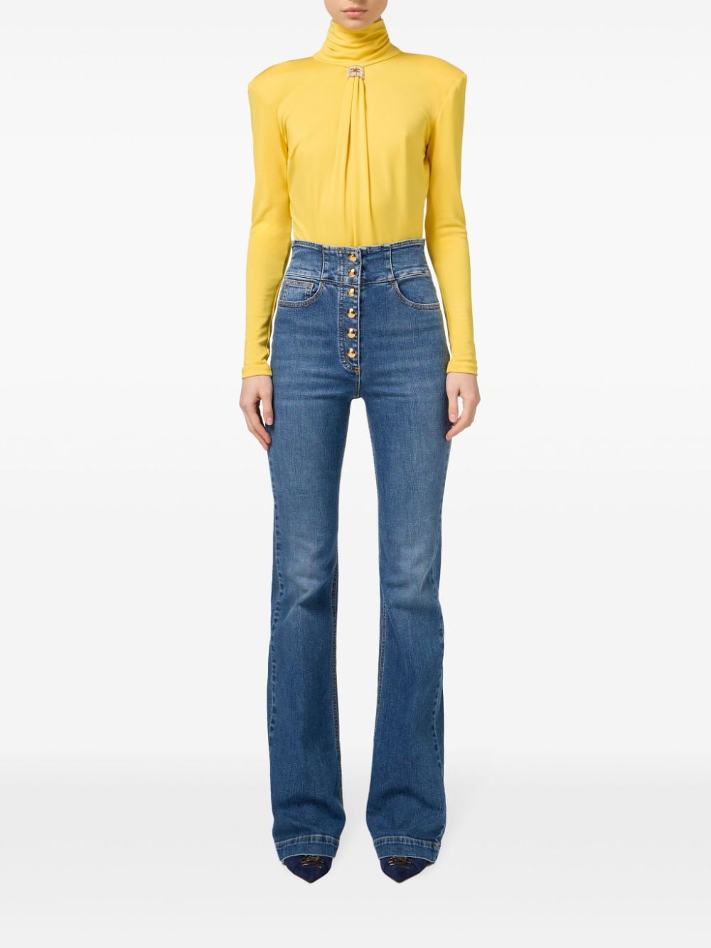 Elisabetta Franchi Jeans met drukknoopsluiting en bell-bottom - Blauw