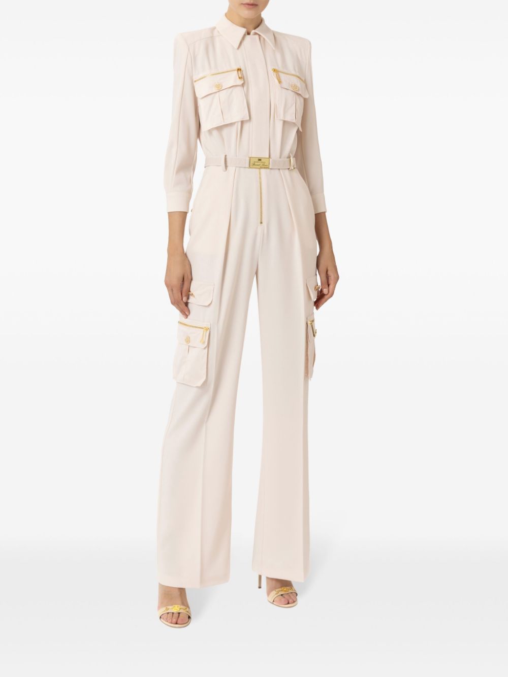 Elisabetta Franchi Jumpsuit met wijde pijpen - Beige