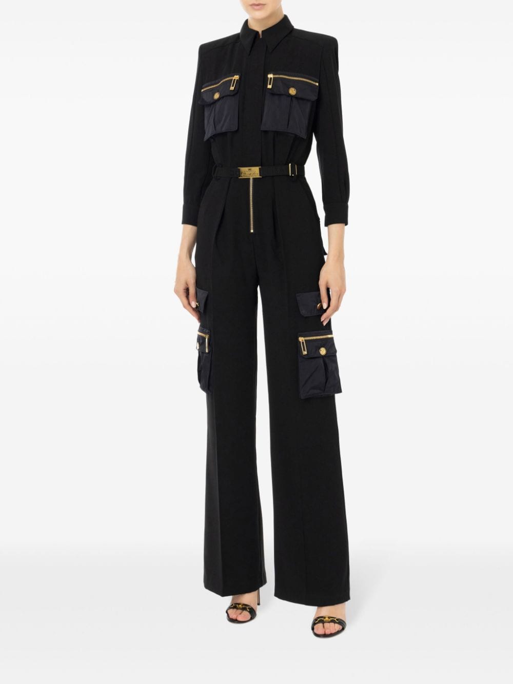 Elisabetta Franchi Jumpsuit met wijde pijpen - Zwart