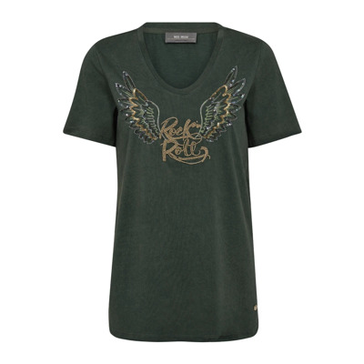 Geborduurd T-shirt met V-hals MOS Mosh , Green , Dames