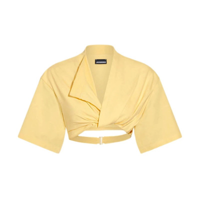 Gele Twist Detail Asymmetrisch T-shirt Jacquemus , Yellow , Dames