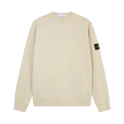 Geribbelde Crewneck Geborsteld Katoen Fleece Sweater Stone Island , Beige , Heren