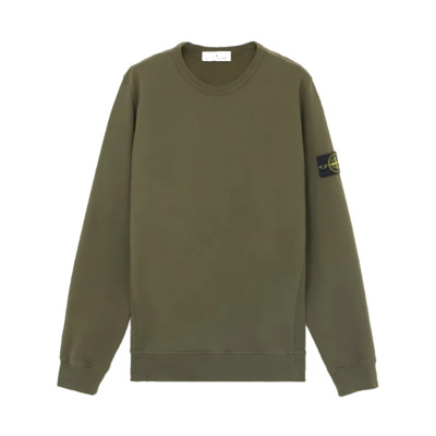 Geribbelde Crewneck Geborsteld Katoen Fleece Sweater Stone Island , Green , Heren