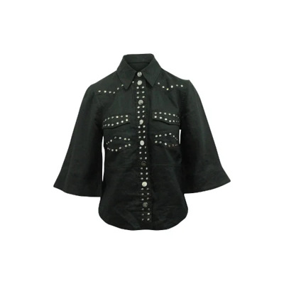 Gestudde Linnen Shirt Ganni , Black , Dames