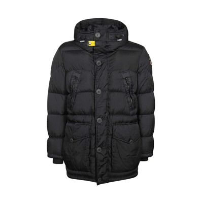 Gewatteerde jas met capuchon en geribbelde manchetten Parajumpers , Black , Heren