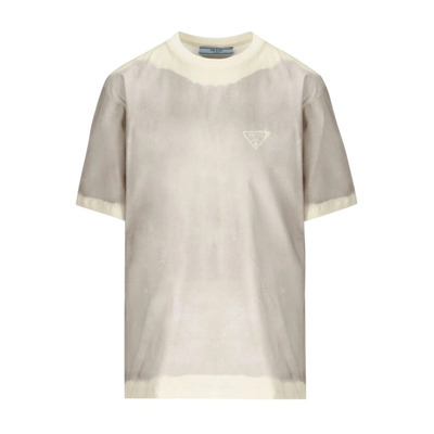 Grijze Katoenen Logo T-Shirt Prada , Gray , Dames