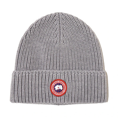 Grijze Merinowol Ribgebreide Beanie Muts Canada Goose , Gray , Heren