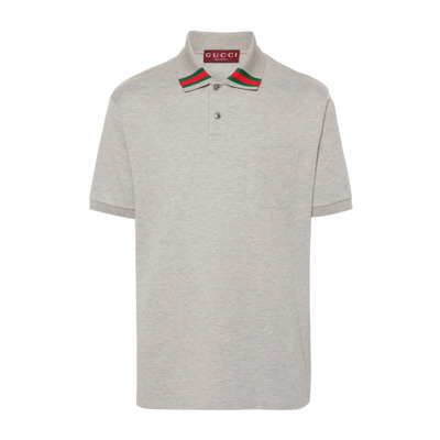 Grijze Polo Shirt met Web Stripe Trim Gucci , Gray , Heren